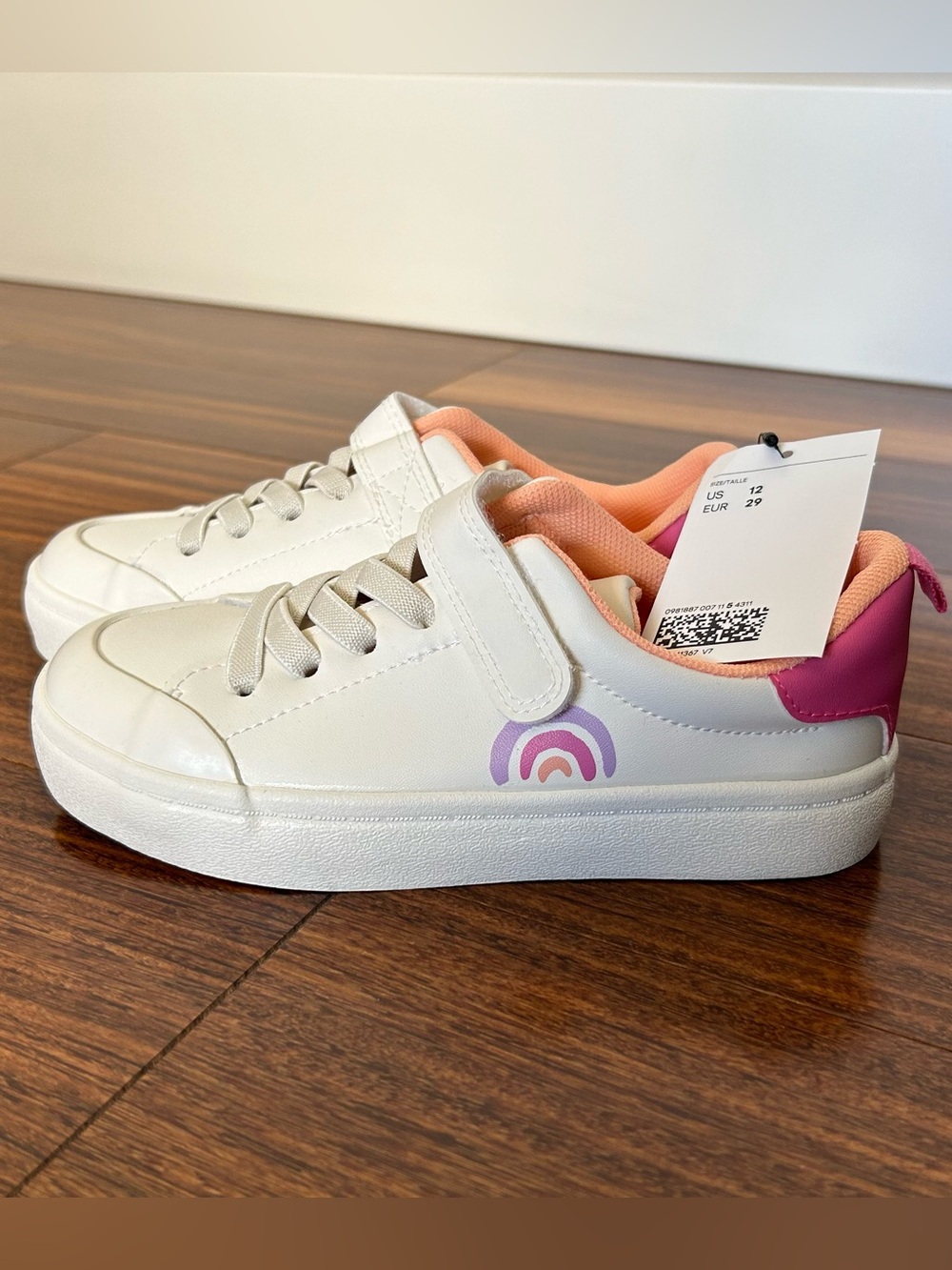 Kids White Sneakers with Pink and Purple Accents